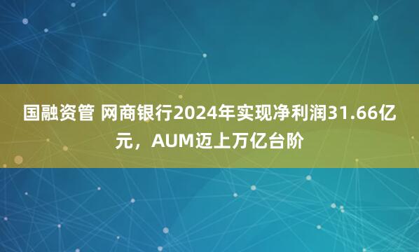 国融资管 网商银行2024年实现净利润31.66亿元，AUM迈上万亿台阶